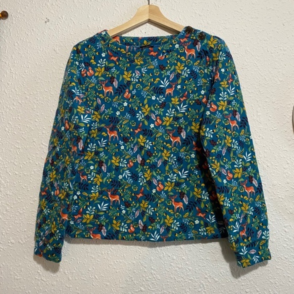 Talbots Women's quilted sweater in woodland ditsy print Small‎ cotton animals